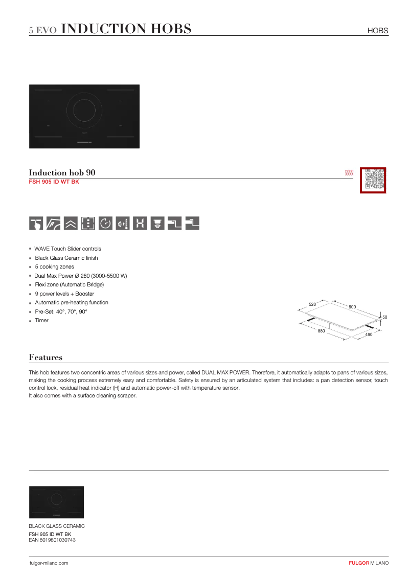 Page n°1 - Fiche technique Fulgor Milano FSH 905 ID WT BK