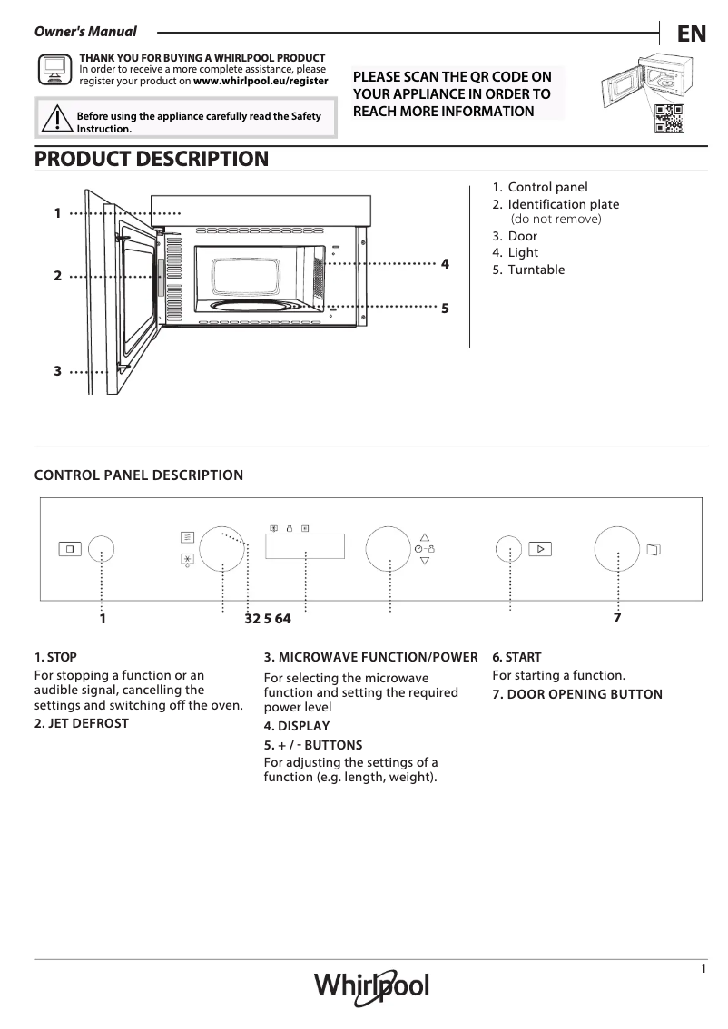 Página 1 del manual Manual de uso y mantenimiento Whirlpool WMN461BX