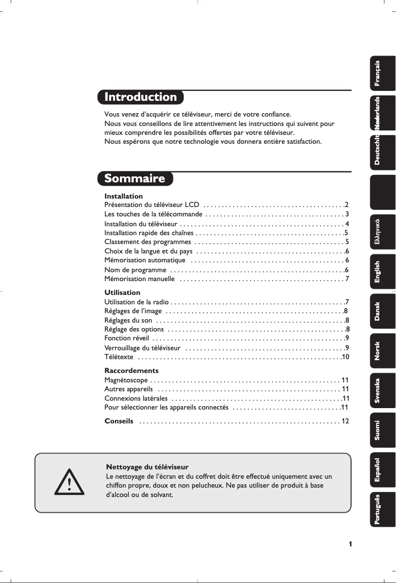 Page 1 de la notice Manuel utilisateur Philips 13PF7835