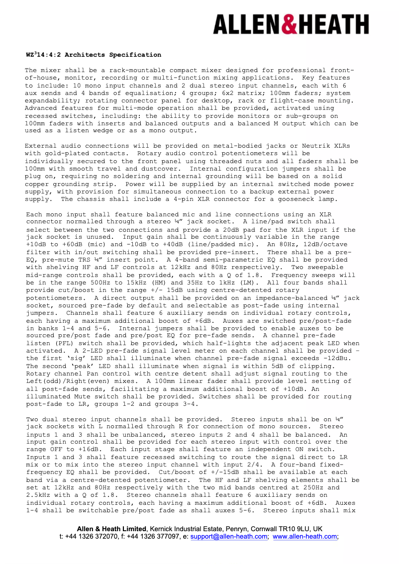 Page n°1 - Fiche technique Allen & Heath MixWizard3 14:4:2