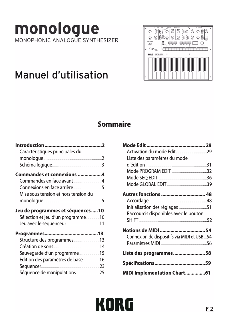 Image de la première page du manuel de l'appareil Monologue