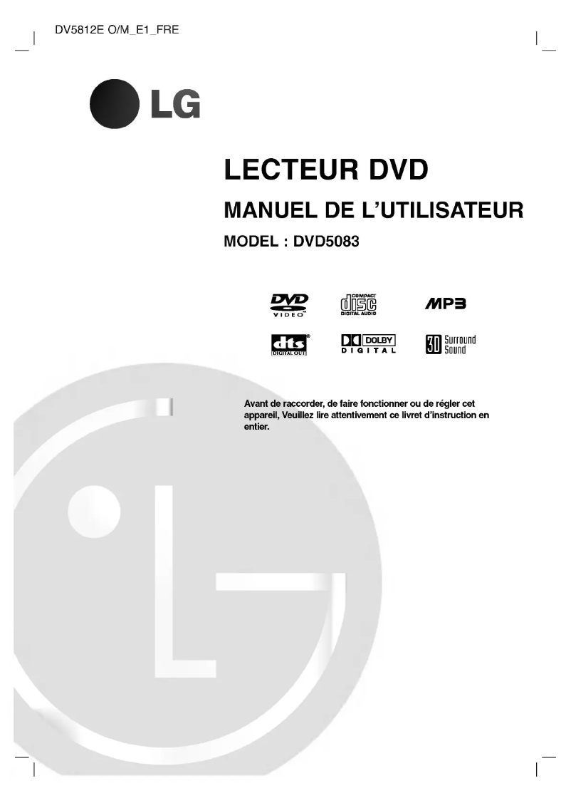 Page 1 de la notice Manuel utilisateur LG DV5812E1