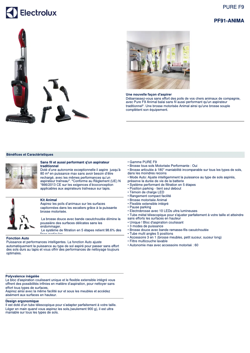 Página 1 del manual Ficha técnica Electrolux PF91-ANIMA
