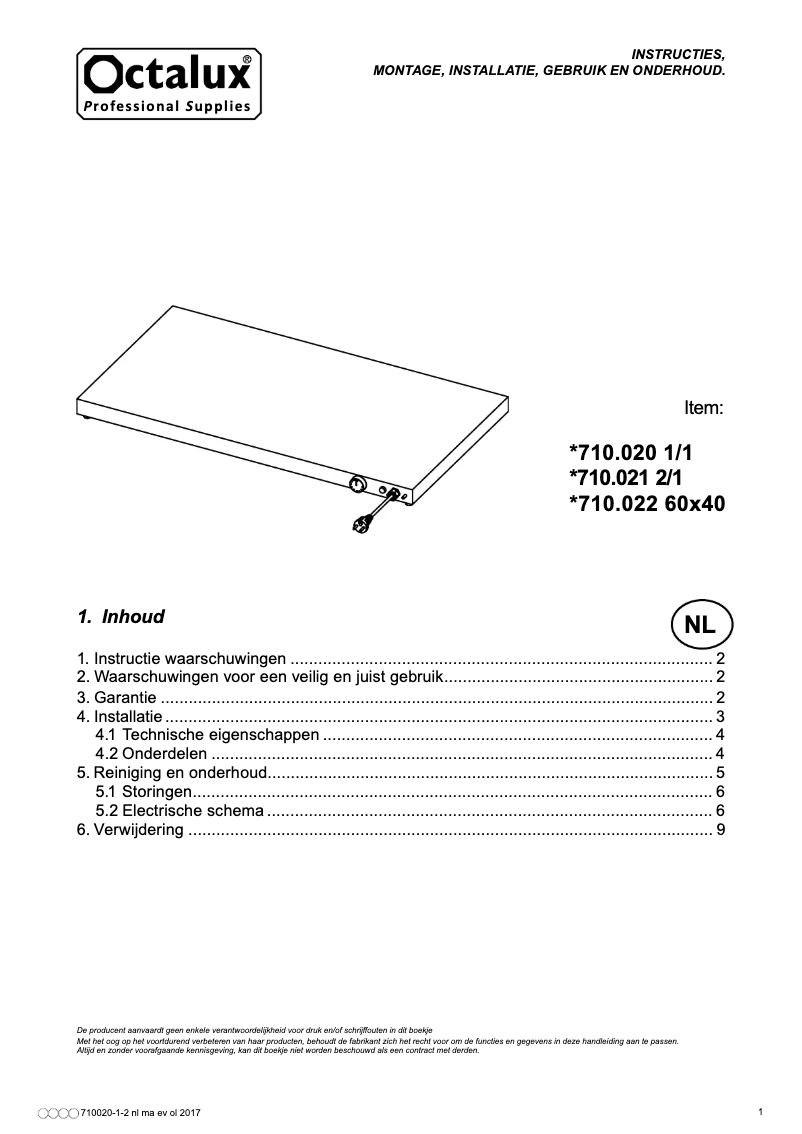 Page n°1 - Manuel utilisateur CaterChef 710022