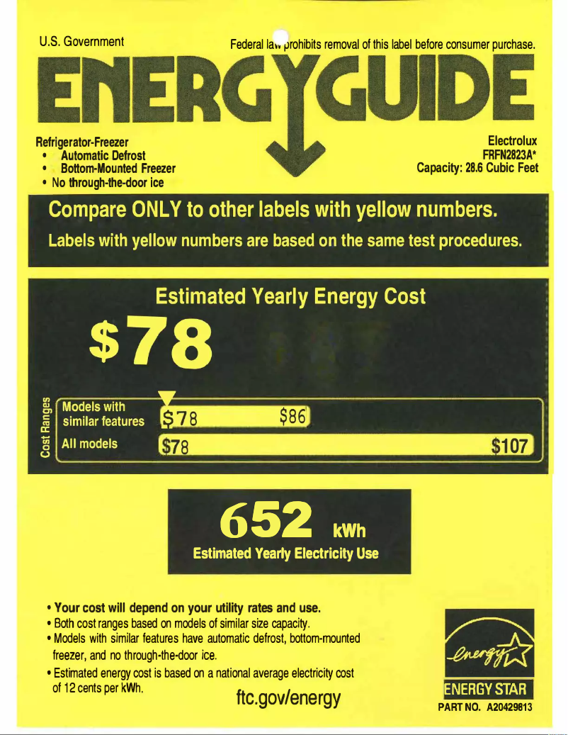 Página 1 del manual Etiqueta energética Frigidaire FRFN2823AS