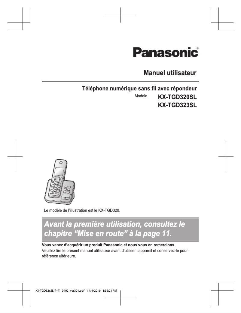 Page 1 de la notice Manuel utilisateur Panasonic KX-TGD323SL