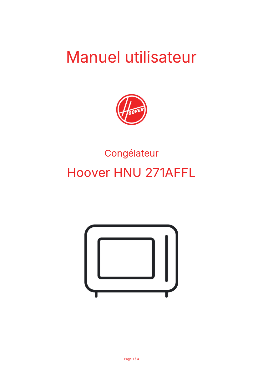 Page n°1 - Manuel utilisateur Hoover HNU 271AFFL