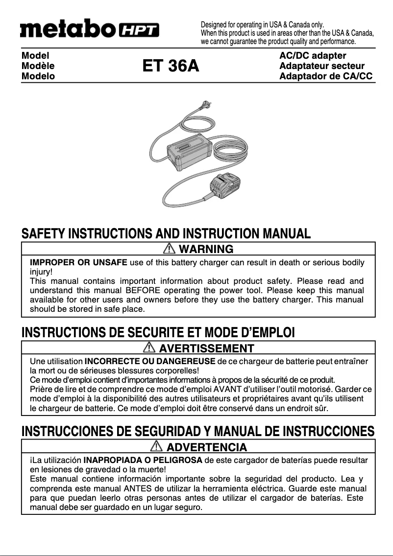 Page 1 de la notice Manuel utilisateur HiKOKI ET36A