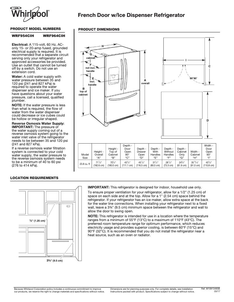 Página 1 del manual Ficha técnica Whirlpool WRF954CIH