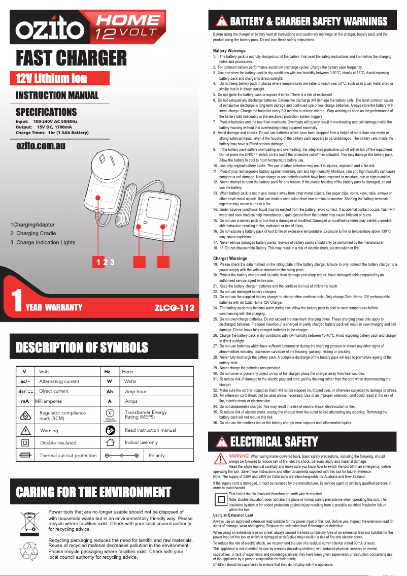 Image de la première page du manuel de l'appareil ZLCG-112