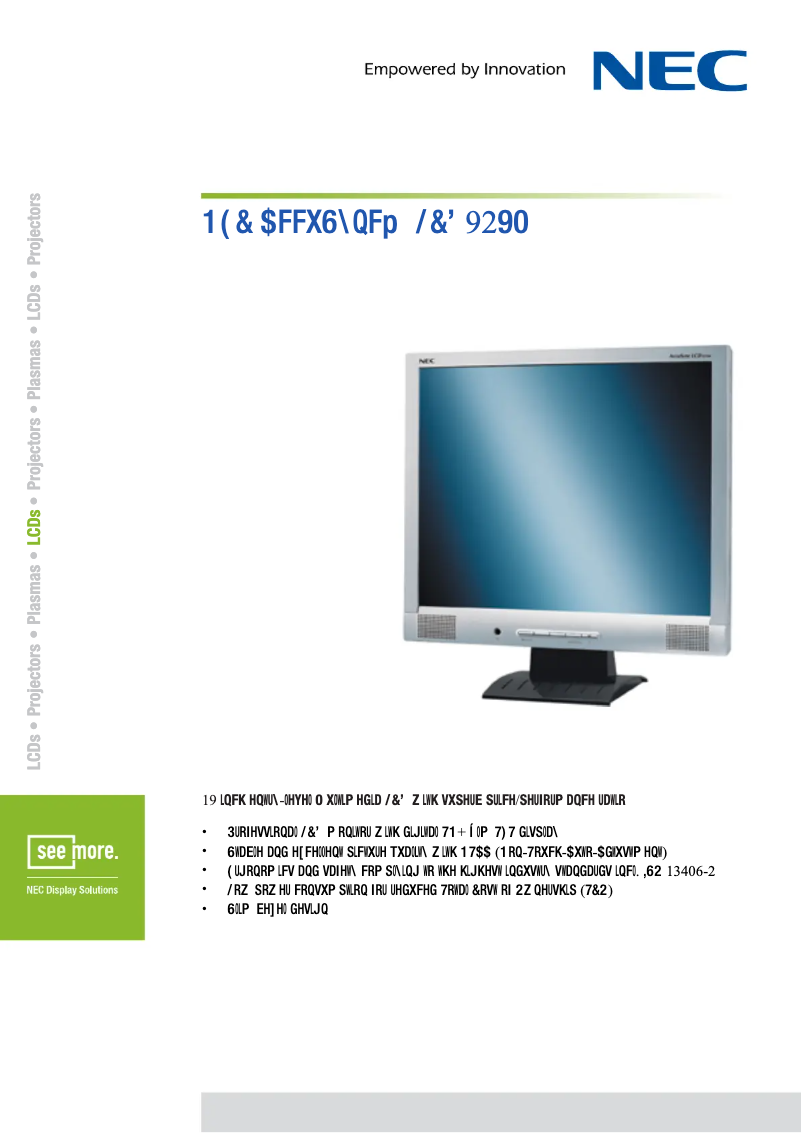 Página 1 del manual Ficha técnica NEC AccuSync LCD92VM