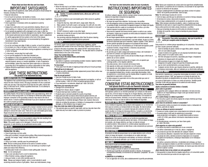 Page 1 de la notice Manuel utilisateur George Foreman GR10