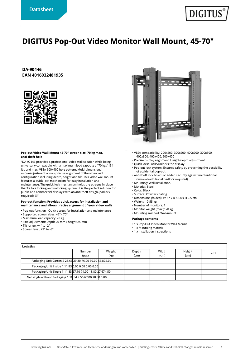Page 1 de la notice Fiche technique Digitus DA-90446