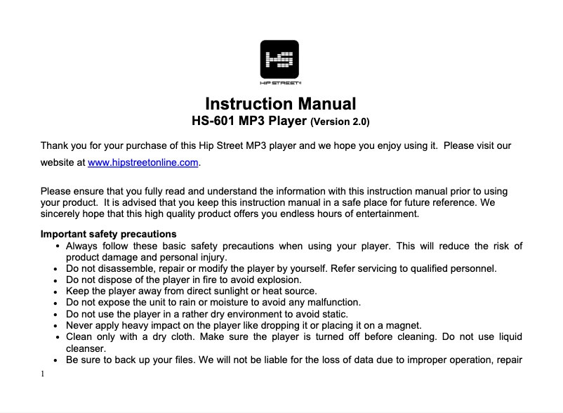 Image de la première page du manuel de l'appareil HS-601