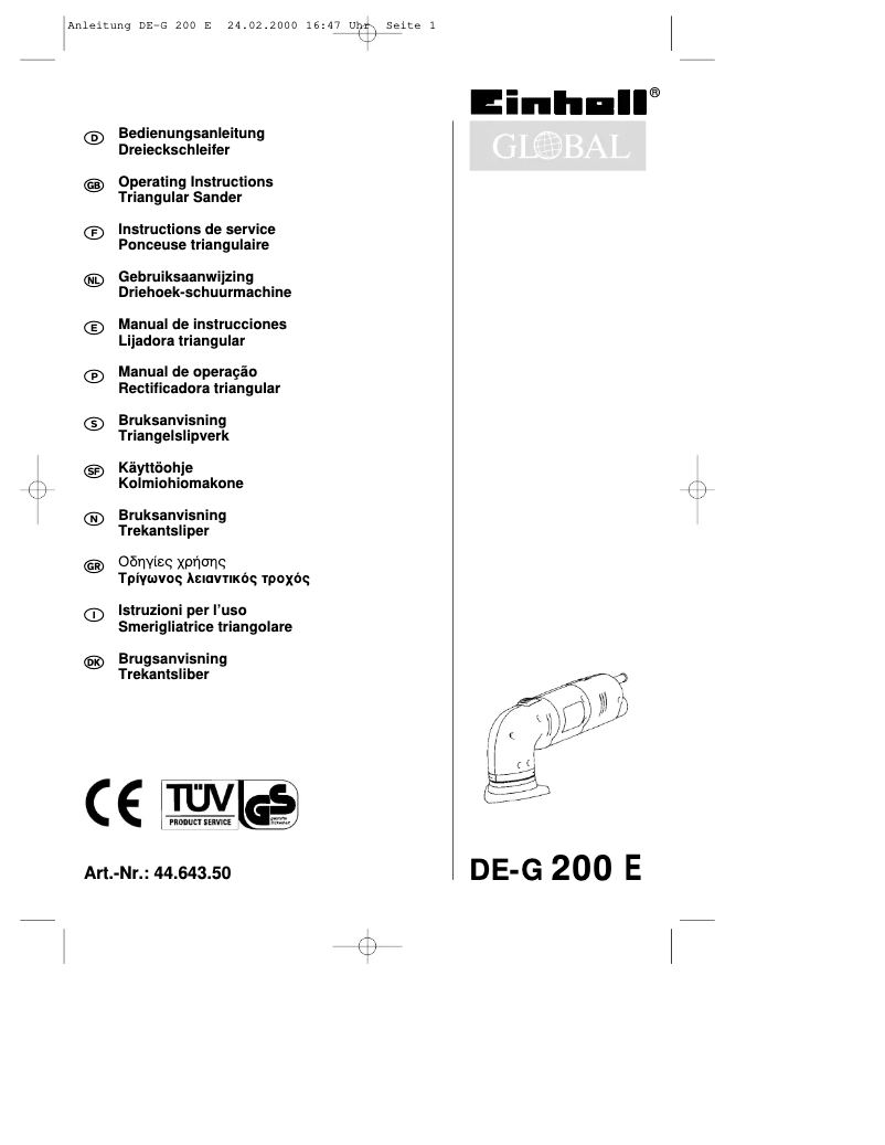 Page n°1 - Manuel utilisateur Global DE-G 200 E