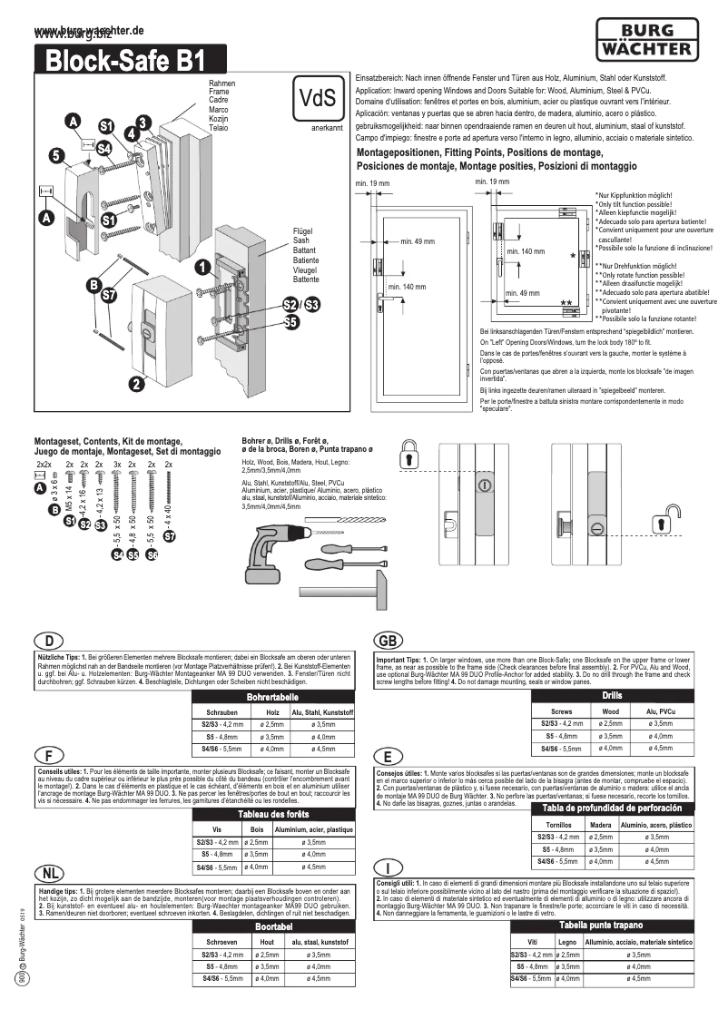 Imagen de la primera página del manual del dispositivo BLOCKSAFE B 1 BR