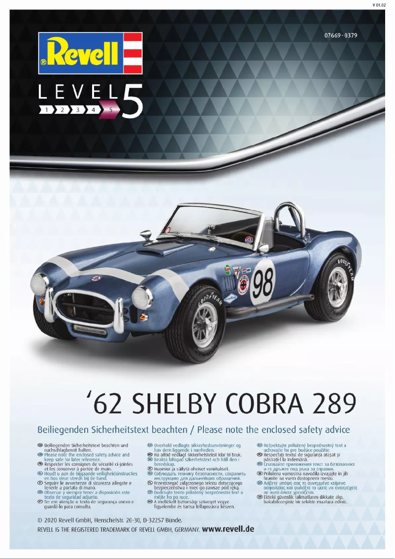 Page n°1 - Manuel utilisateur Revell '62 Shelby Cobra 289