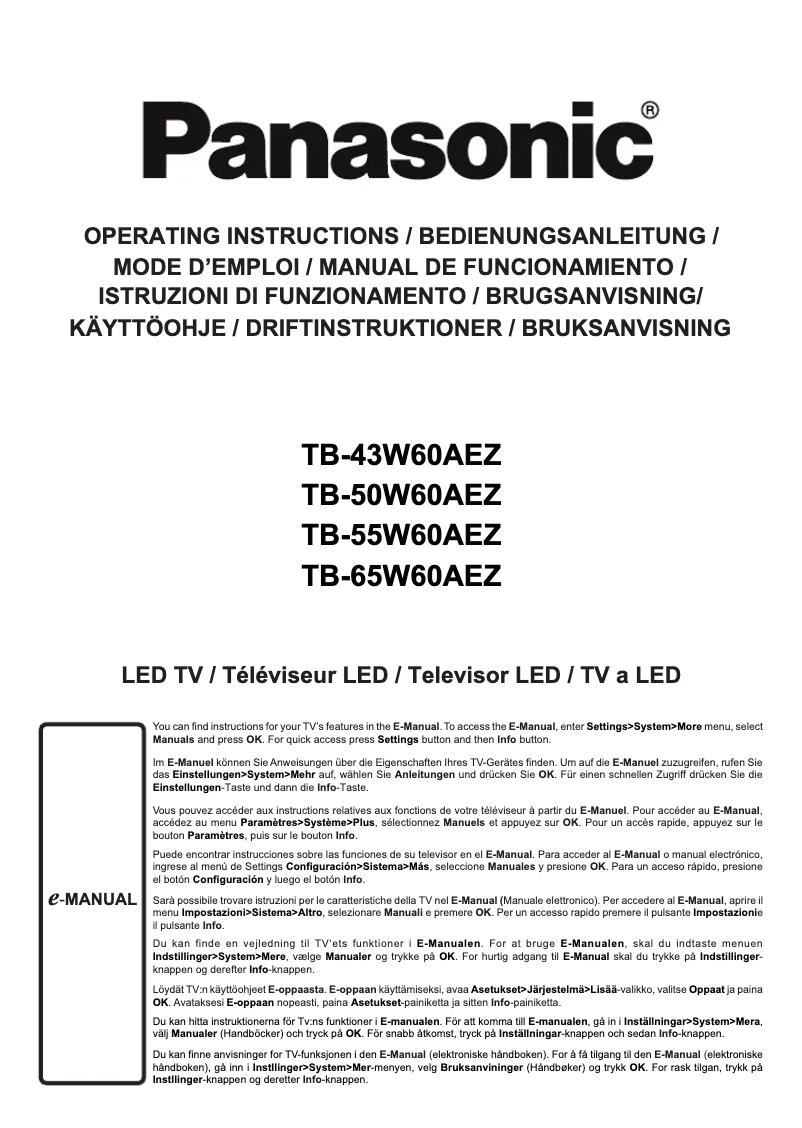 Page 1 de la notice Guide de démarrage rapide Panasonic TB-65W60AEZ