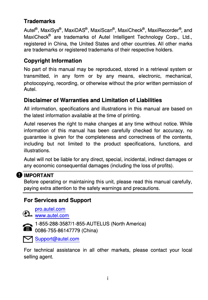 Page 1 de la notice Manuel utilisateur Autel MaxiCheck MX808TS