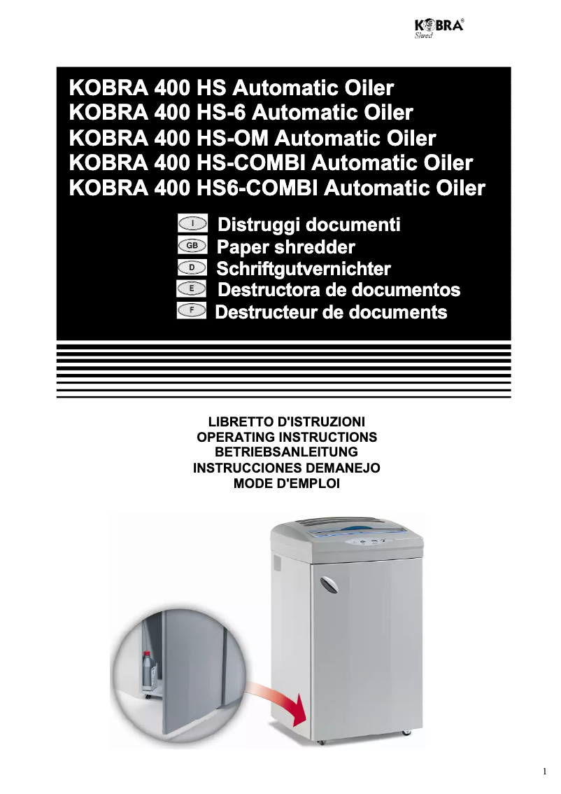 Page n°1 - Manuel utilisateur Kobra 400 HS