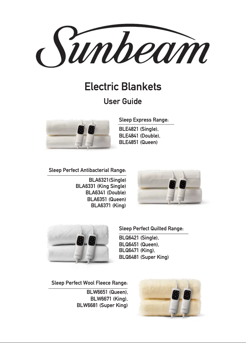 Page n°1 - Manuel utilisateur Sunbeam Sleep Perfect Quilted BLQ6421
