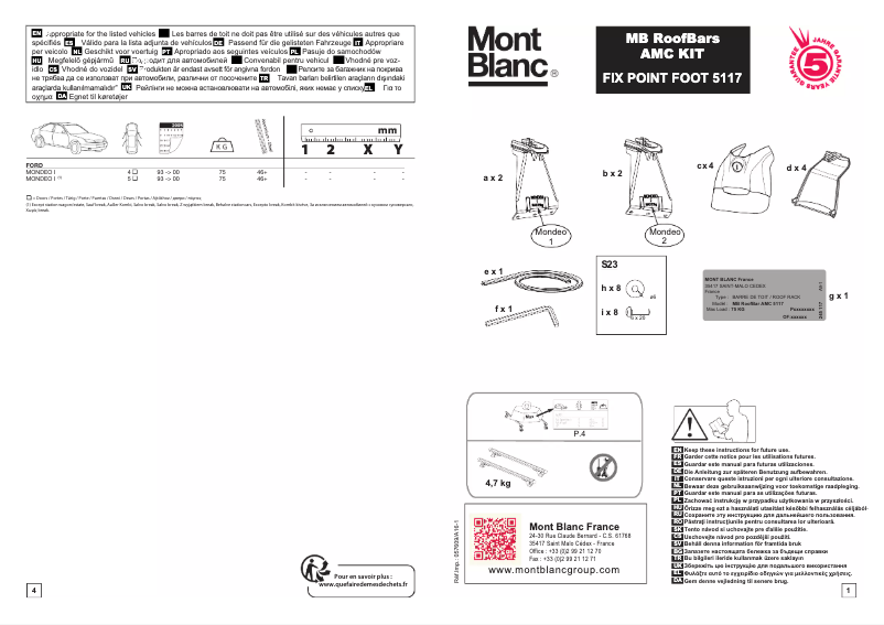 Page 1 de la notice Manuel utilisateur Mont Blanc AMC 5117