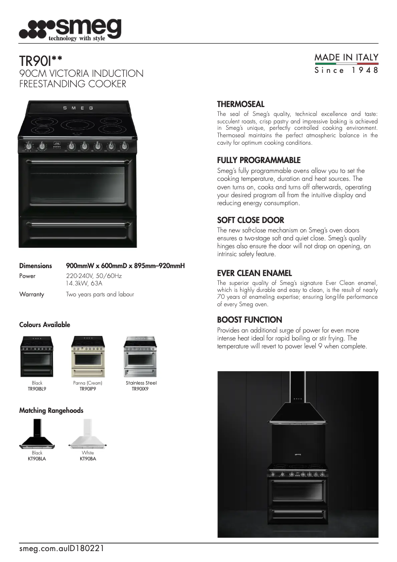 Page 1 de la notice Fiche technique Smeg TR90IX9