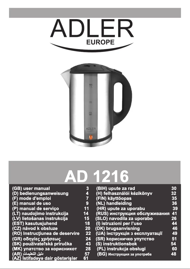 Page n°1 - Manuel utilisateur Adler AD 1216