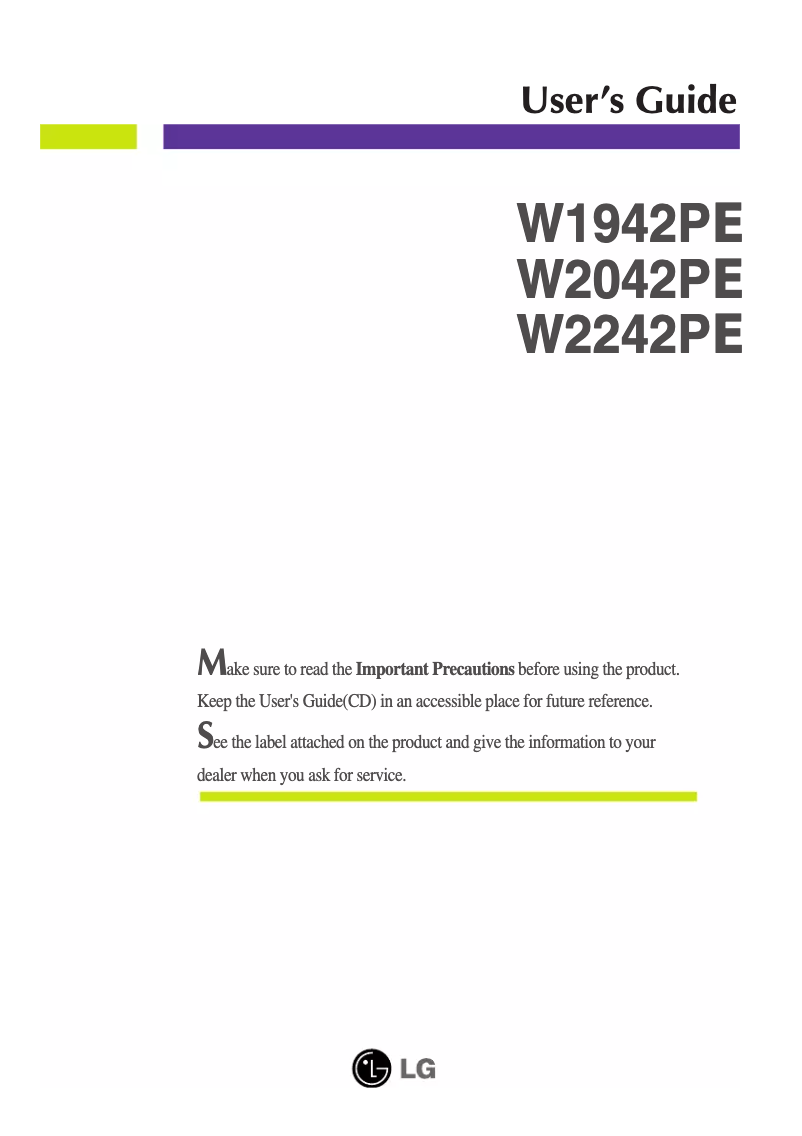 Page 1 de la notice Manuel utilisateur LG W2242PE-SS