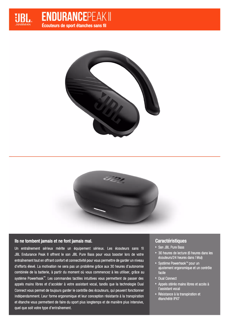 Page n°1 - Fiche technique JBL Endurance Peak II