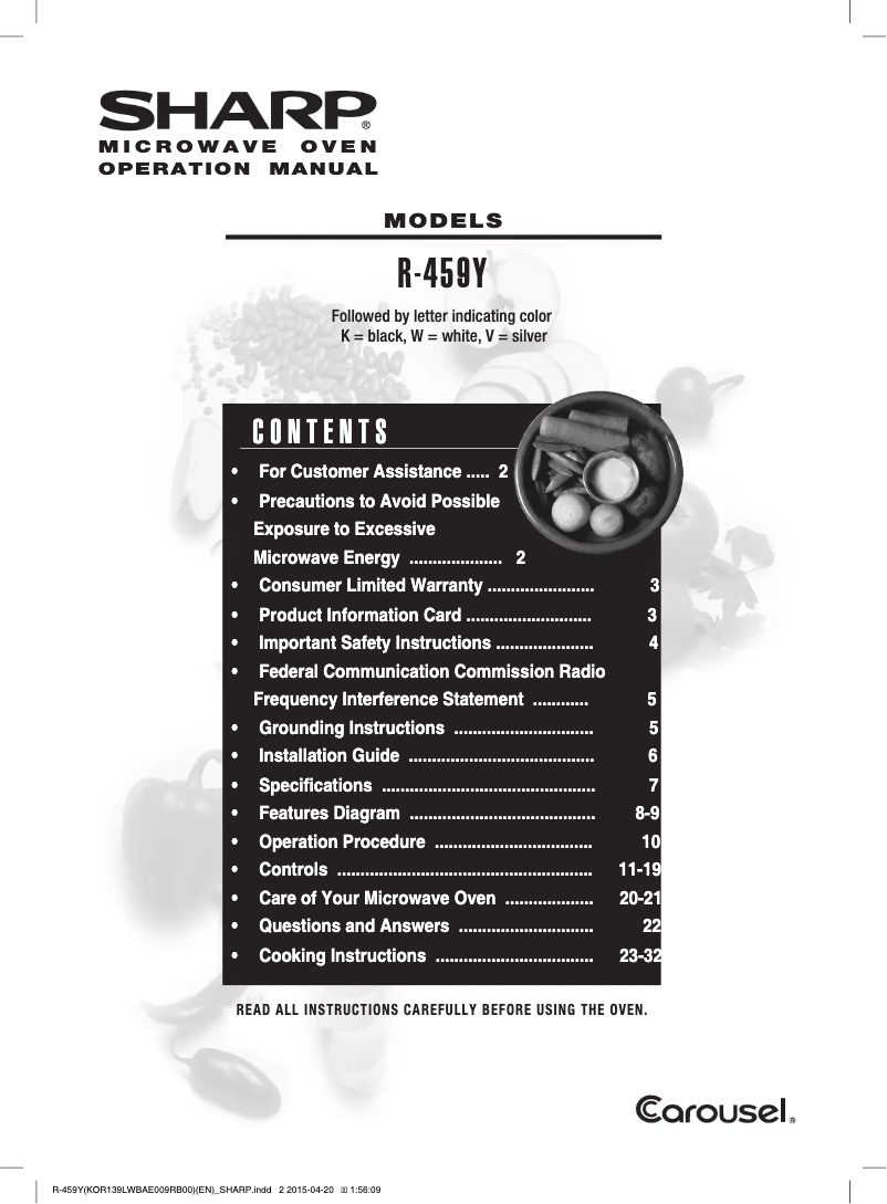 Page 1 de la notice Manuel utilisateur Sharp R-459YW