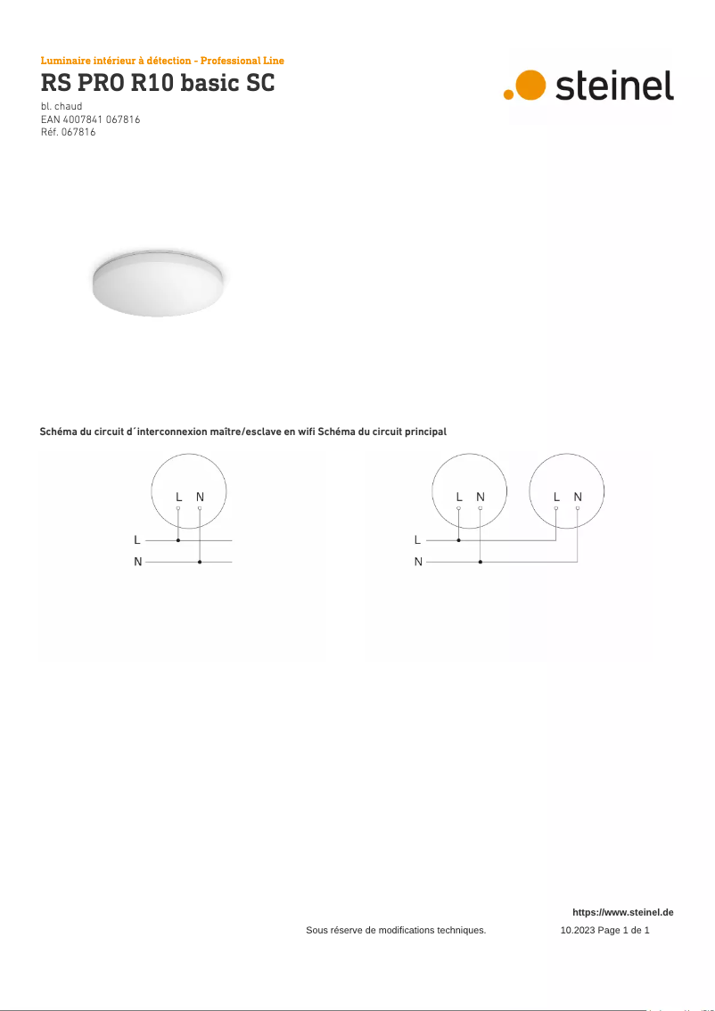 Page 1 de la notice Schéma de câblage Steinel RS PRO R10 Basic SC