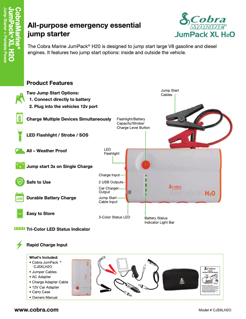 Page 1 de la notice Fiche technique Cobra Marine JumPack H2O