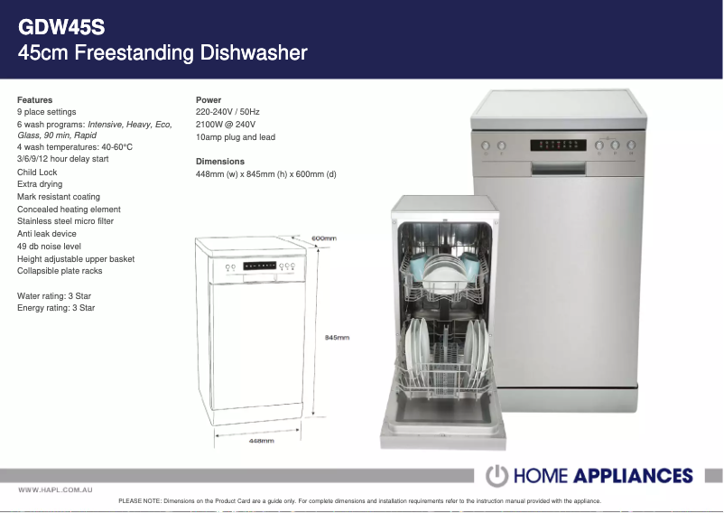 Página 1 del manual Ficha técnica Euromaid GDW45S