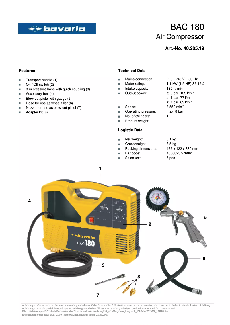 Page n°1 - Manuel utilisateur Bavaria BAC 180