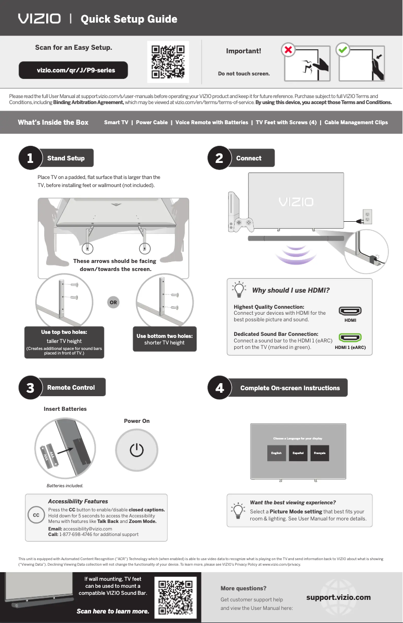Page 1 de la notice Guide de démarrage rapide VIZIO P65Q9-J01