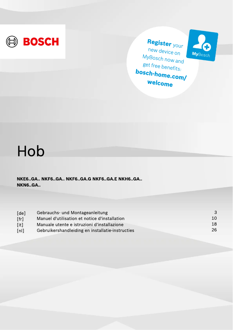 Page 1 de la notice Manuel utilisateur Bosch NKE611GA2E