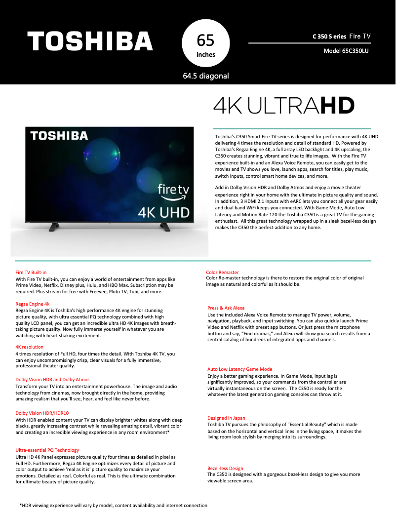 Page n°1 - Fiche technique Toshiba 65C350LU
