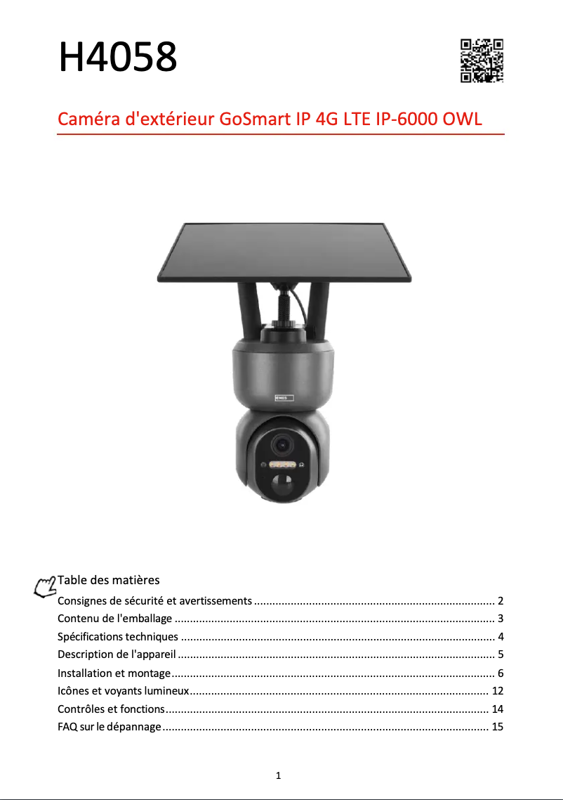 Image de la première page du manuel de l'appareil H4058