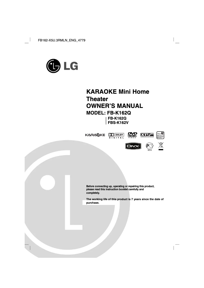 Image de la première page du manuel de l'appareil FB-K162Q
