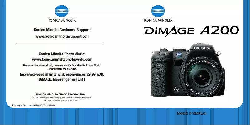 Page n°1 - Manuel utilisateur Konica Minolta DiMAGE A200