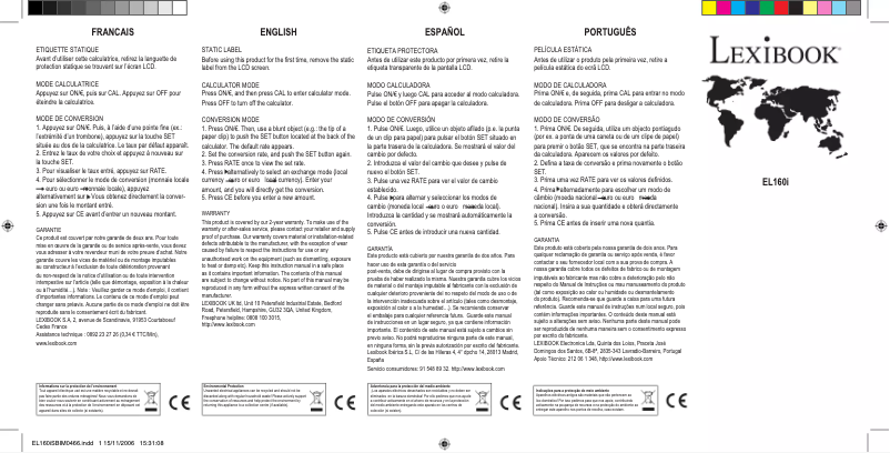 Page 1 de la notice Manuel utilisateur Lexibook EL160I