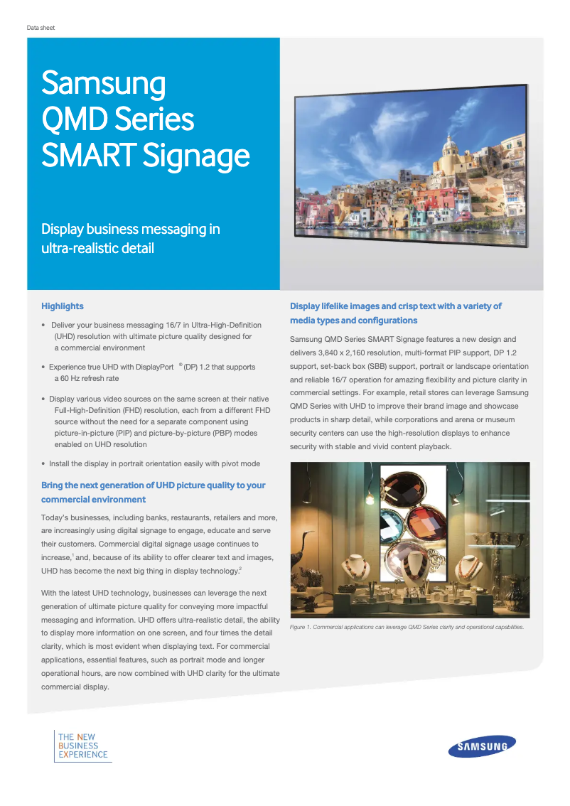 Page 1 de la notice Fiche technique Samsung QM85D