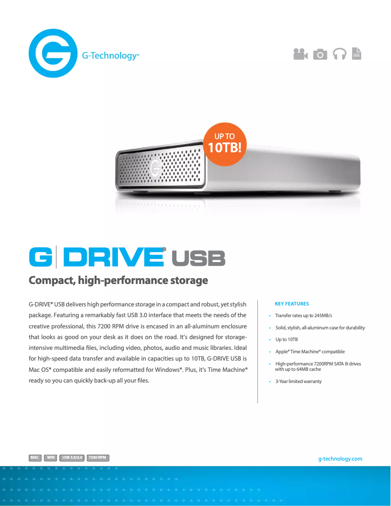 Page n°1 - Fiche technique G-Technology G-DRIVE USB