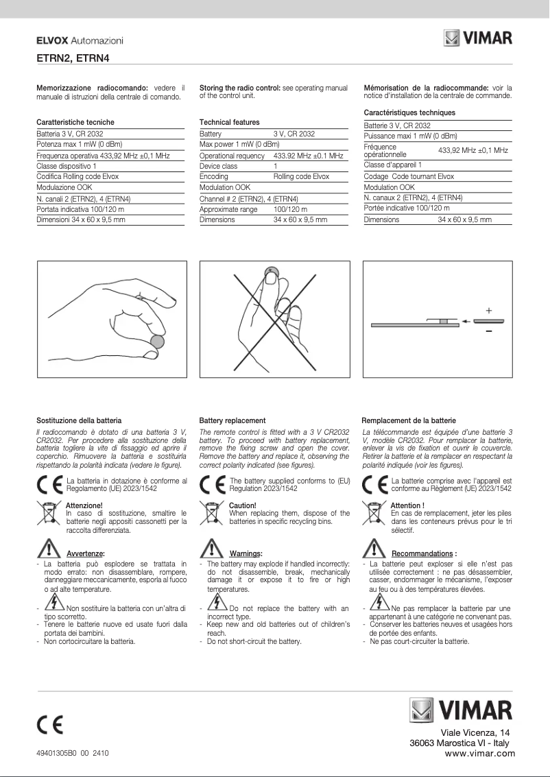 Page 1 de la notice Manuel utilisateur Vimar ELVOX ETRN2
