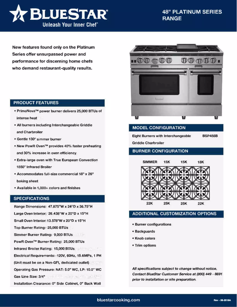 Page 1 de la notice Fiche technique BlueStar BSP488BCPLT