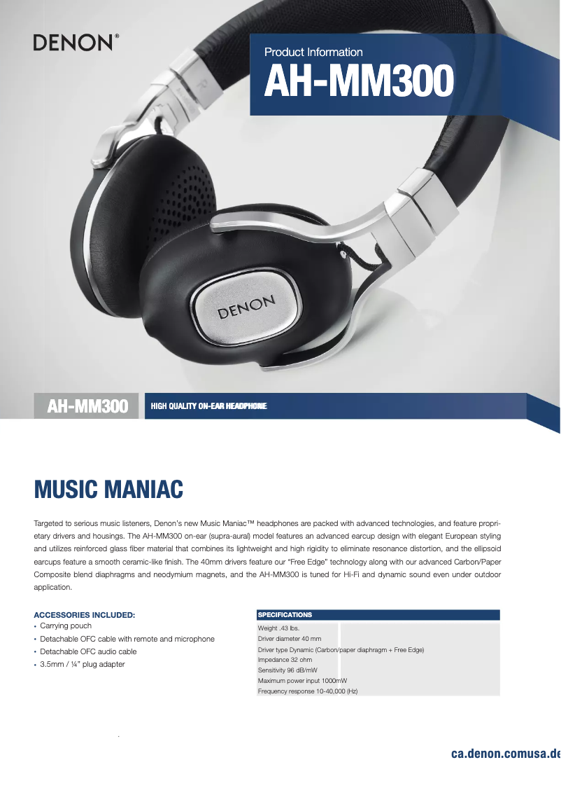 Page n°1 - Fiche technique Denon AH-MM300