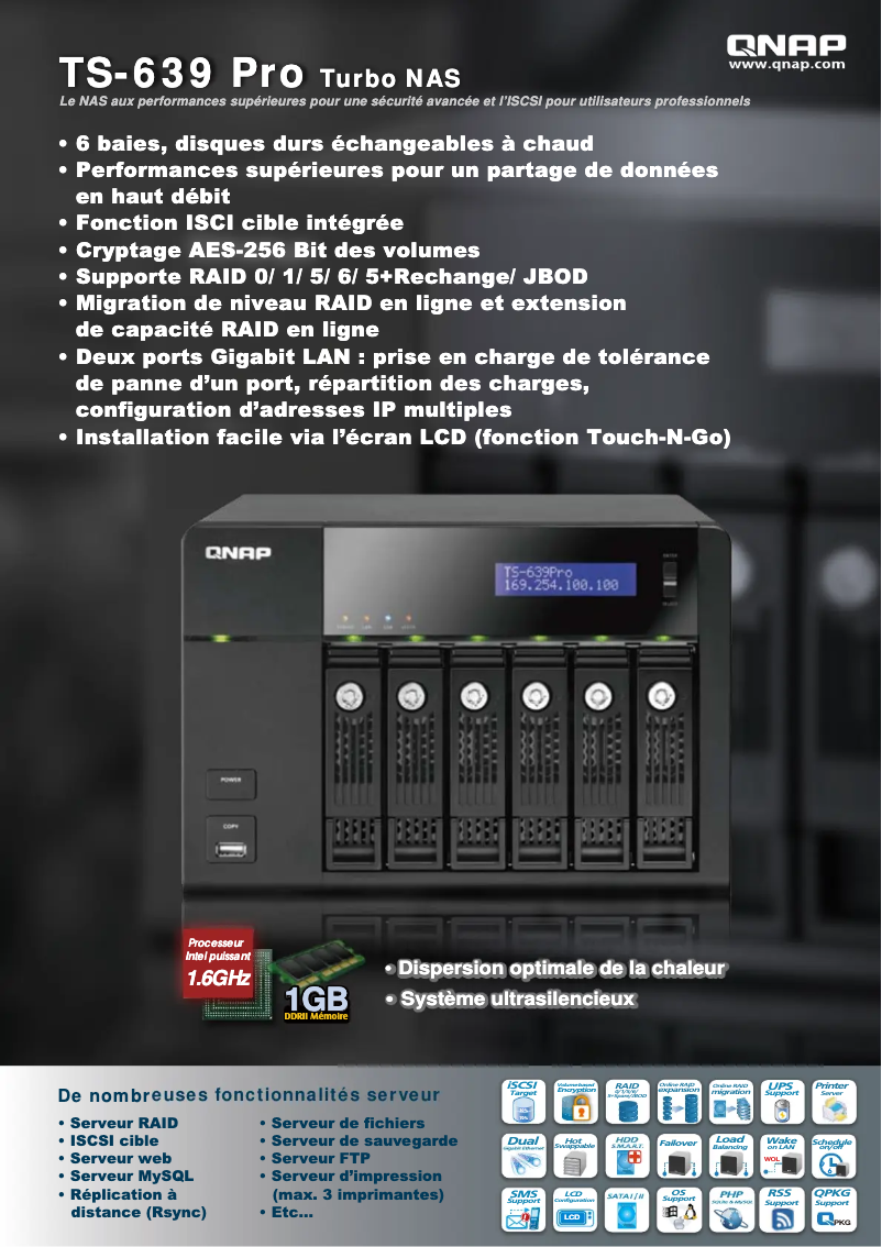 Page 1 de la notice Fiche technique QNAP TS-639 Pro