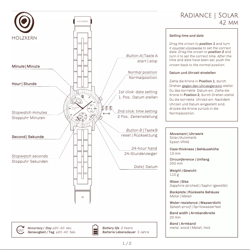 Page 1 de la notice Manuel utilisateur Holzkern Gamma