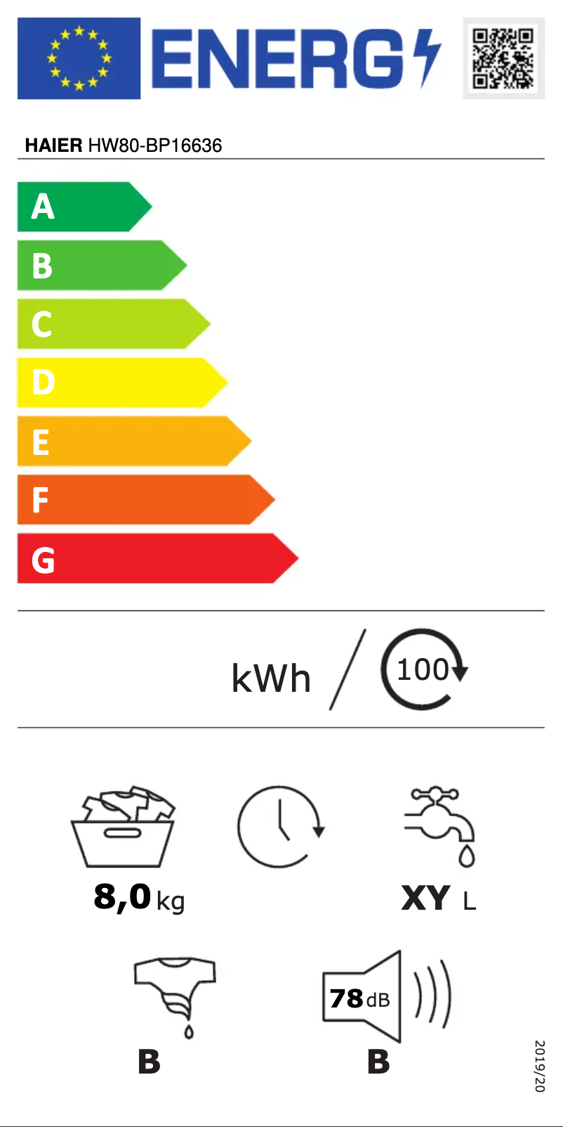 Page 1 de la notice Label énergétique Haier HW80-BP16636